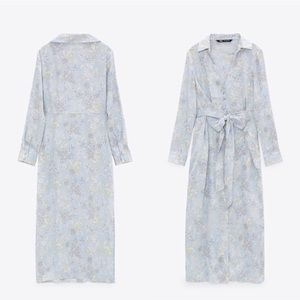 Zara Flowy Satin Effect Shirt Dress